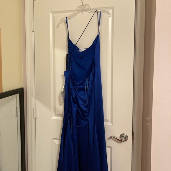 Ieena by Mac Duggal Blue Satin Slip Prom Dress Pageant Formal Gown Size 12 - Picture 8 of 10